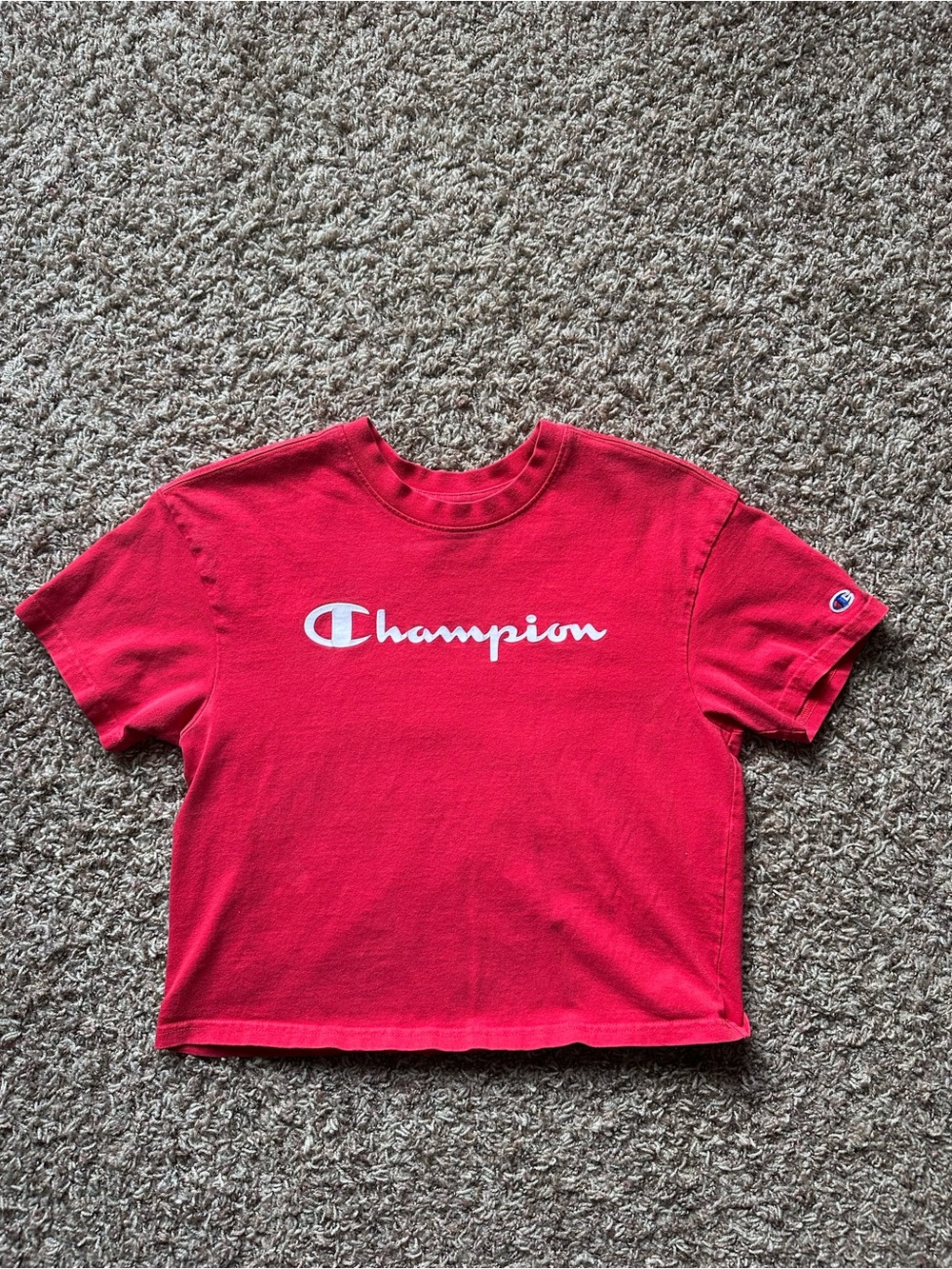 Champion Red Short Sleeve Logo Crop Tee